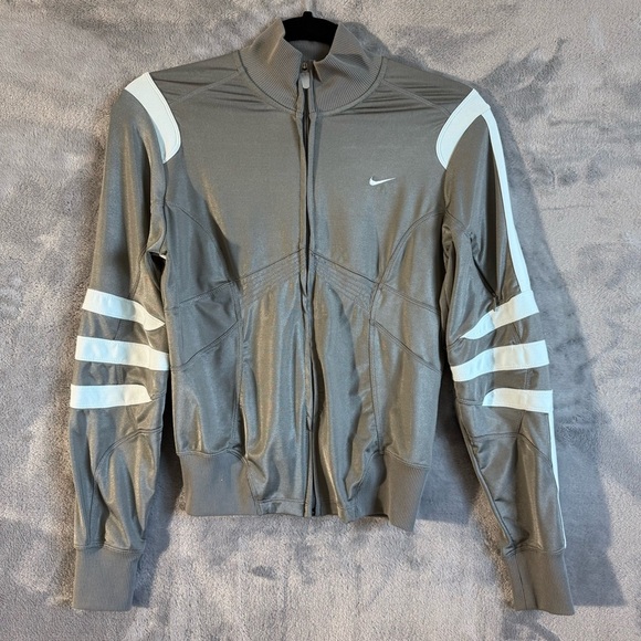 Nike Rare Embroidered Track Jacket Metallic Gun Metal Grey White Stitching Small - Picture 1 of 10